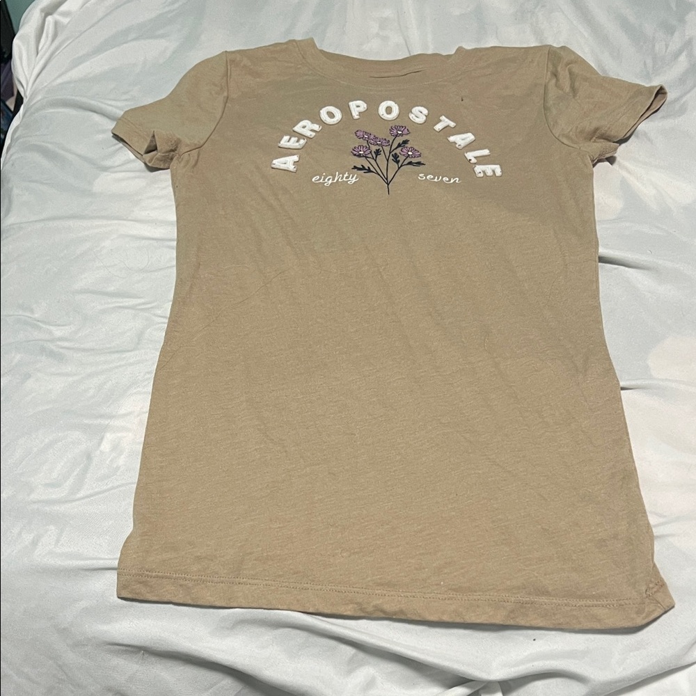 Aeropostale Beige Tee with Purple Floral Design